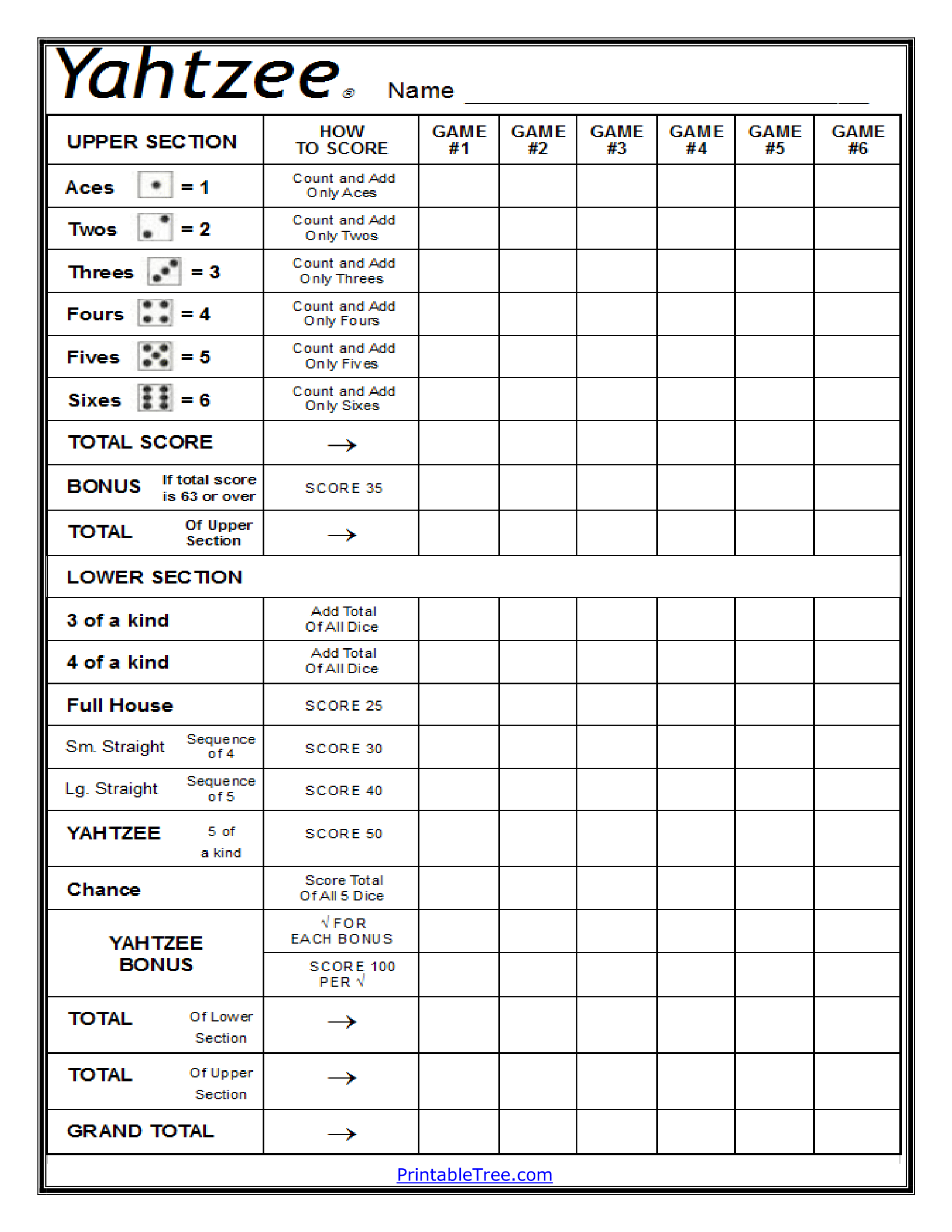 Free Printable Yahtzee Score Card Sheets PDF Templates Free Printable Yahtzee Score Card Sheets PDF Templates