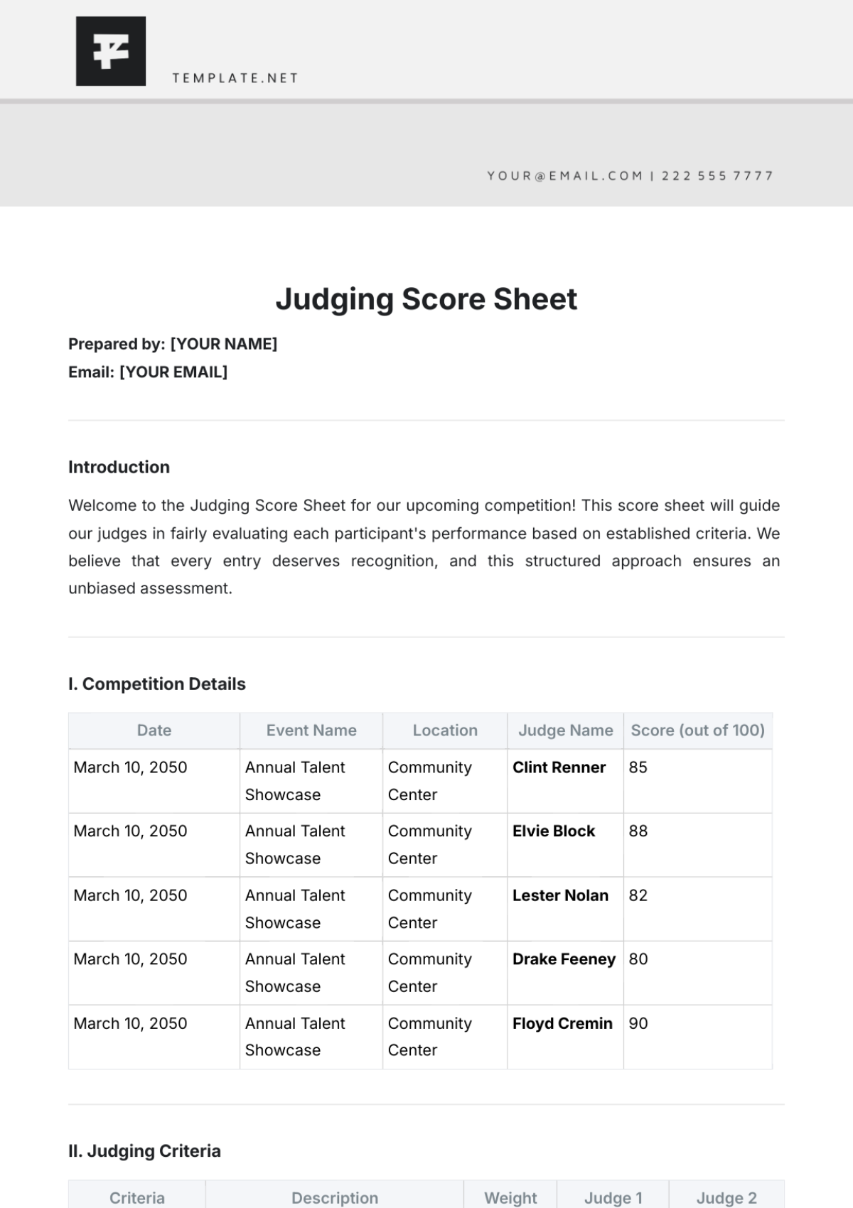 Free Score Sheet Templates Editable And Printable