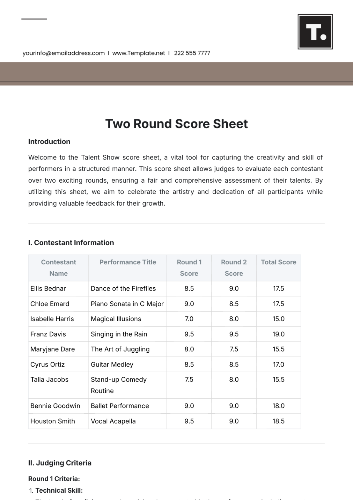 Printable Beauty Pageant Score Sheet
