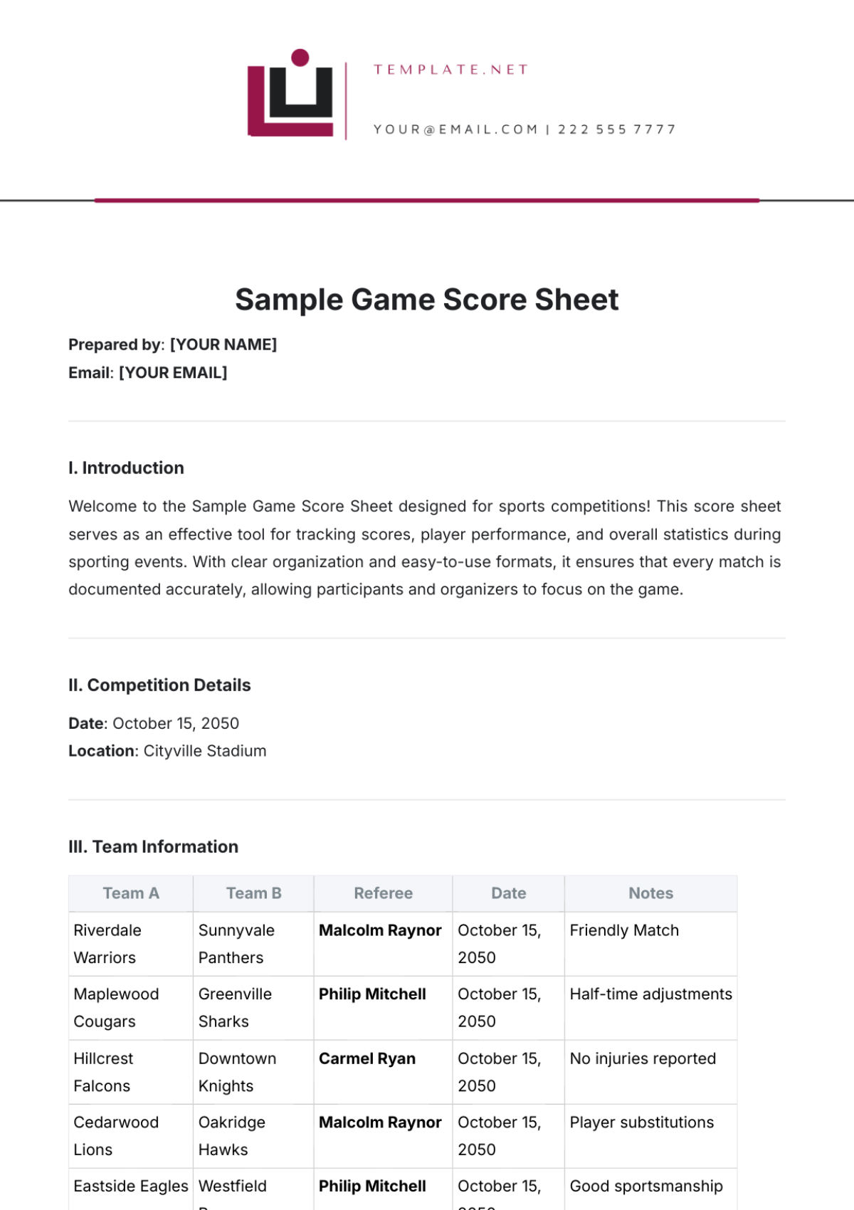 Free Score Sheet Templates Editable And Printable