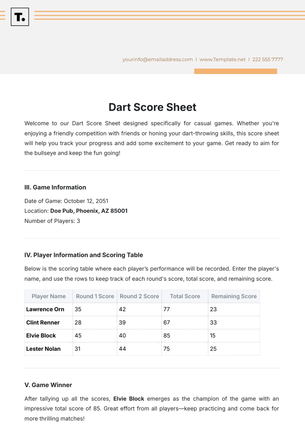 Free Score Sheet Templates Editable And Printable