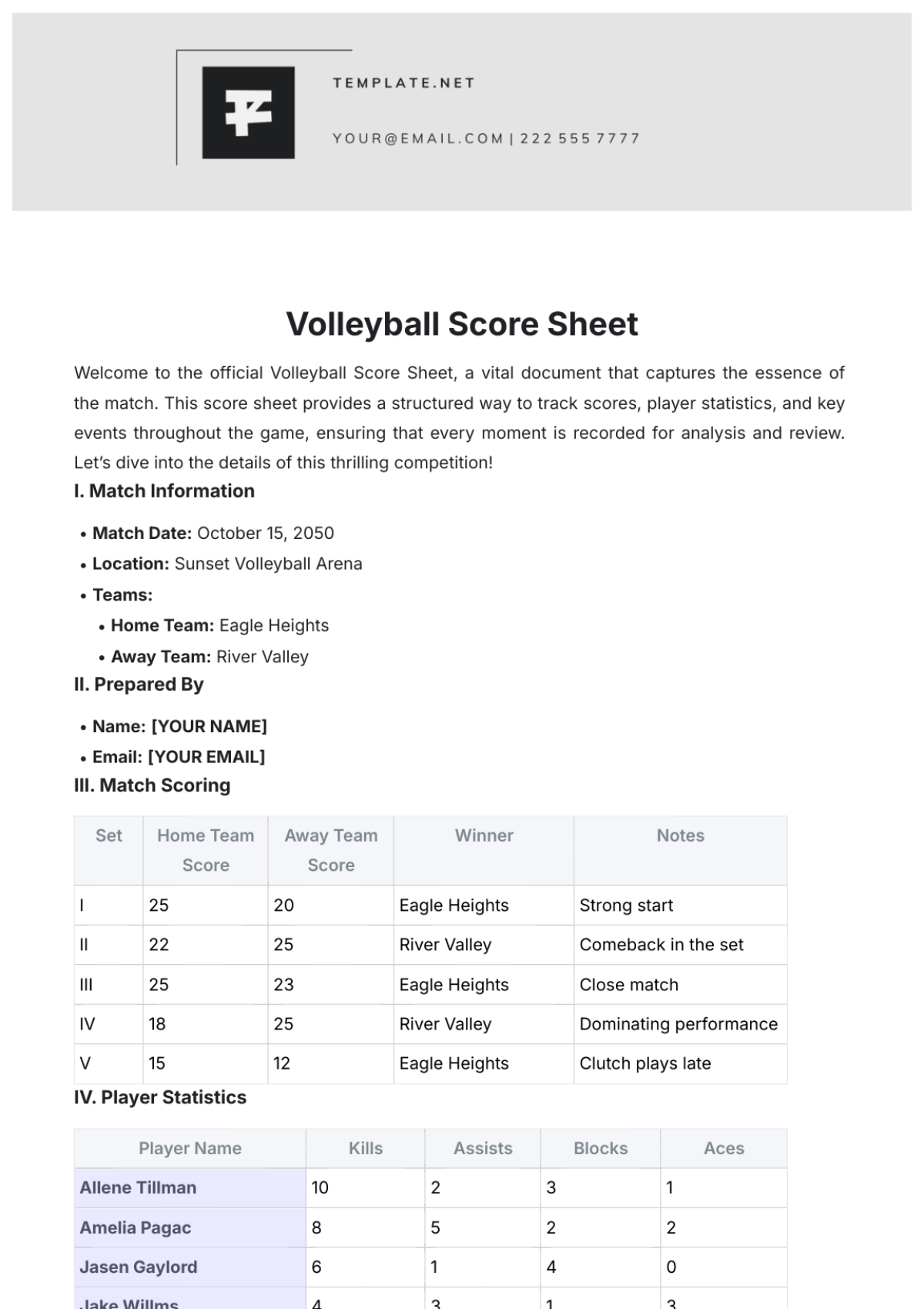 Free Volleyball Score Sheet Template To Edit Online