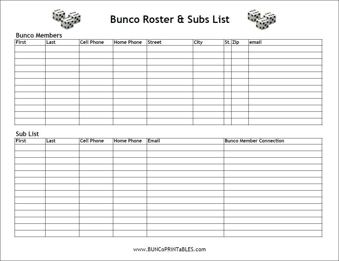 Bunco Team Score Sheets Bunco Team Score Sheets