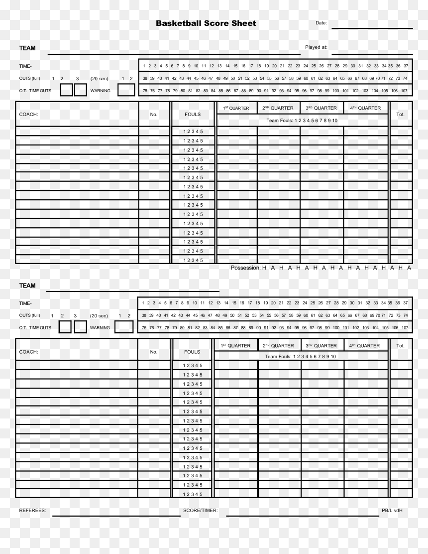 Basketball Score Sheet India Basketball Score Sheet India