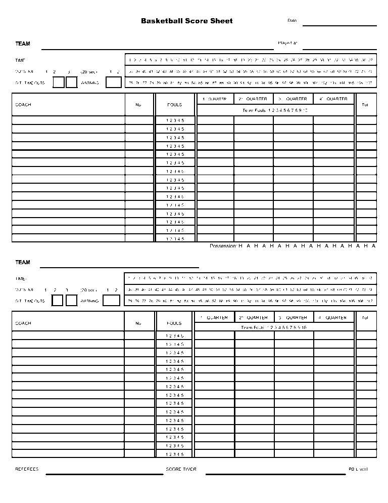 Generic Basketball Score Sheet Templates At Allbusinesstemplates