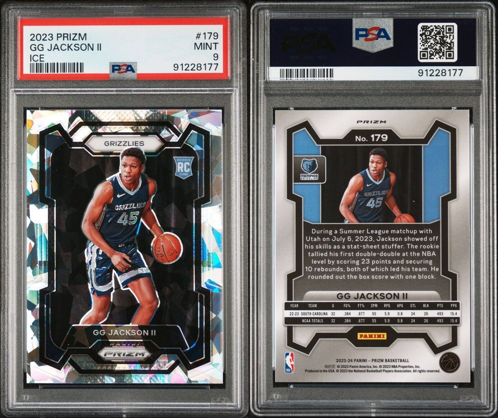 GG Jackson II PSA 9 MINT 2023 24 Panini Prizm 179 Ice Rookie Memphis Grizzlies Basketball