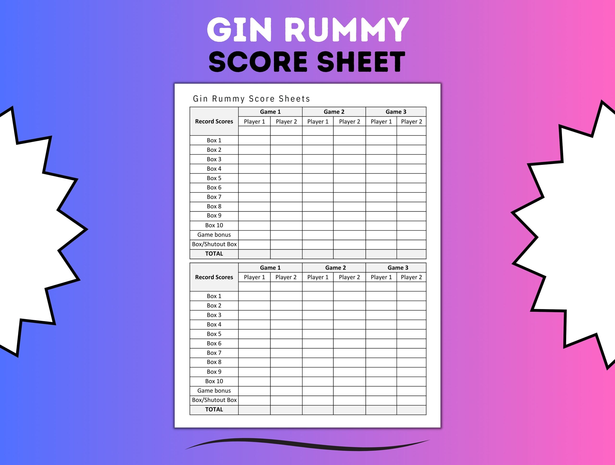 Gin Rummy Score Card Gin Rummy Score Keeper Gin Rummy Score 