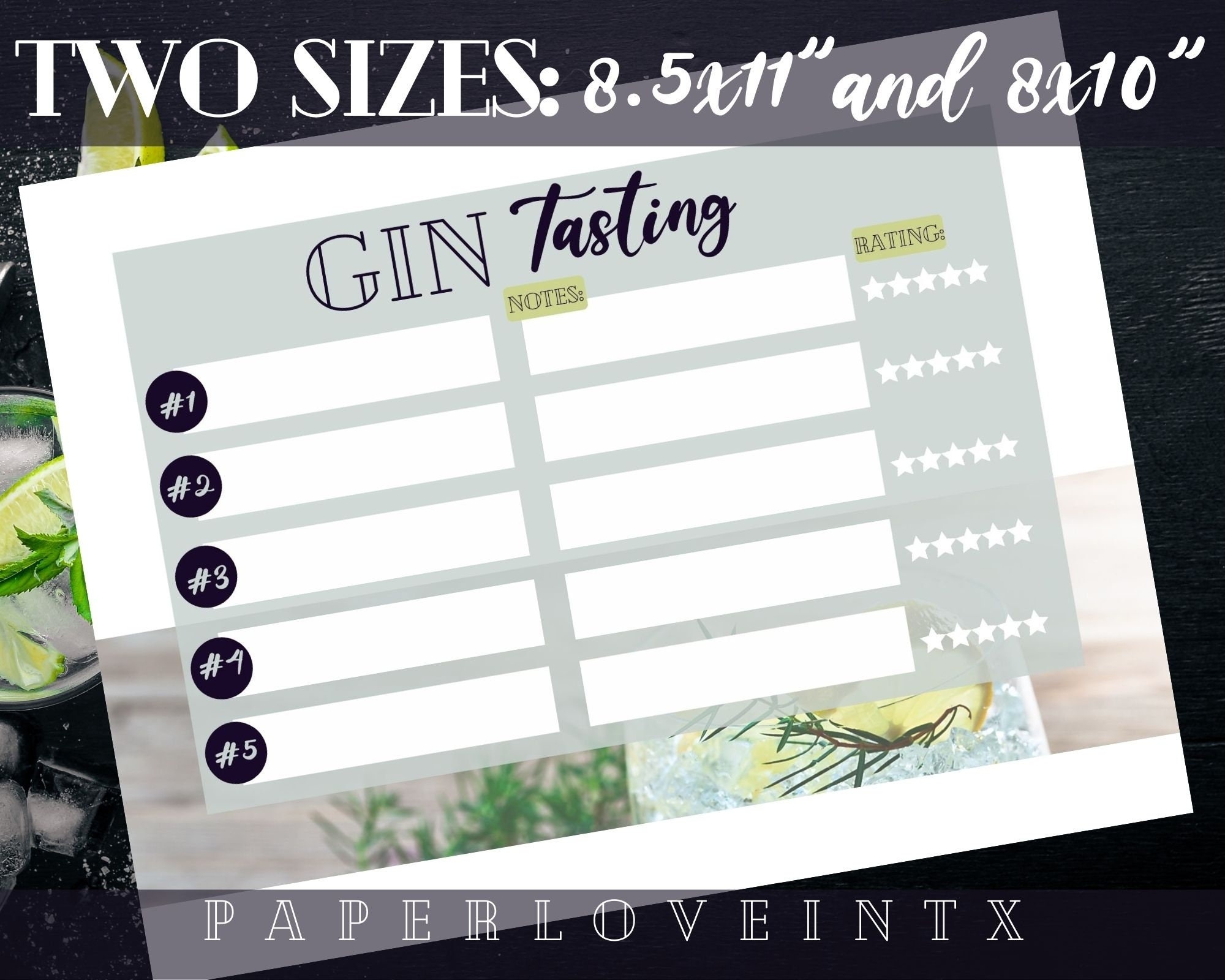 Gin Tasting Score Card Printable PDF Digital Download 8 5x11 Gin Tasting Score Card Printable PDF Digital Download 8 5x11