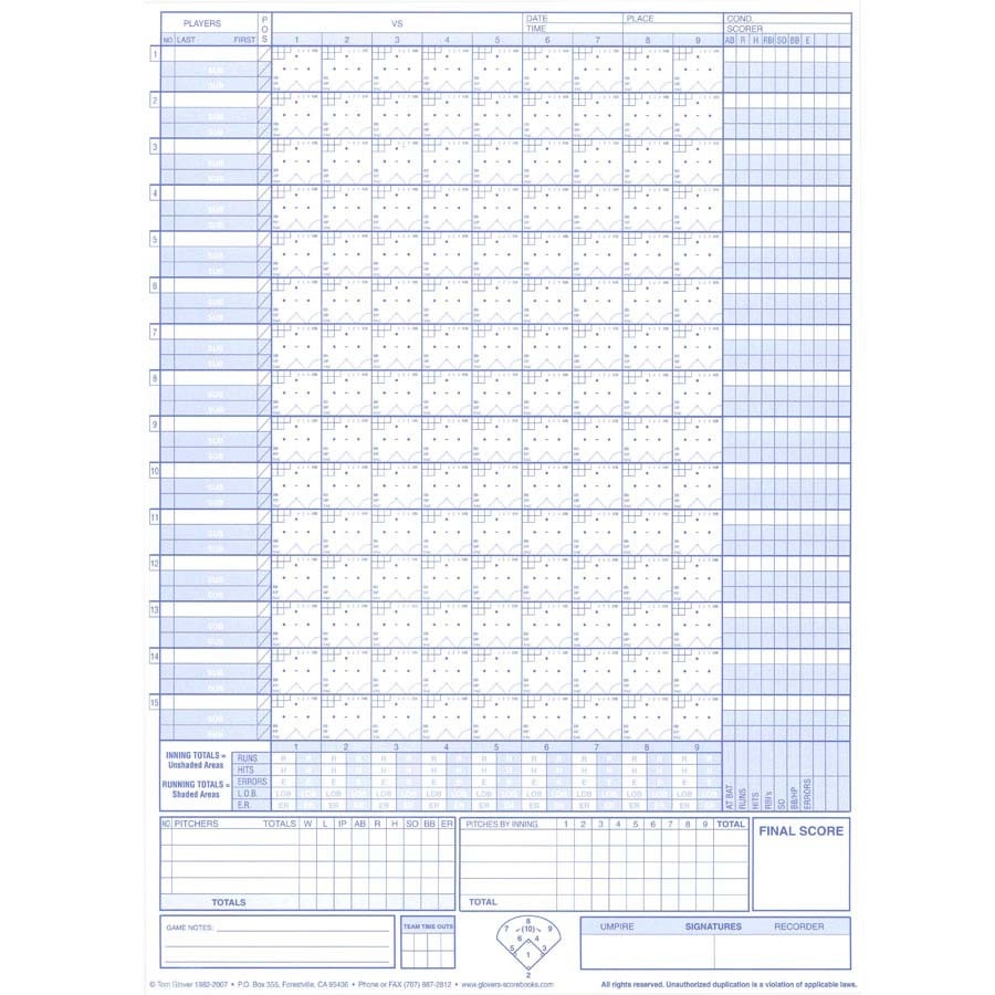Glover s Baseball Softball Short Form Scorebook Sports Advantage Glover s Baseball Softball Short Form Scorebook Sports Advantage