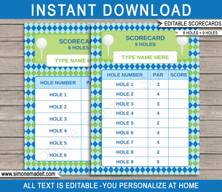 Golf Scorecards Template Blue green