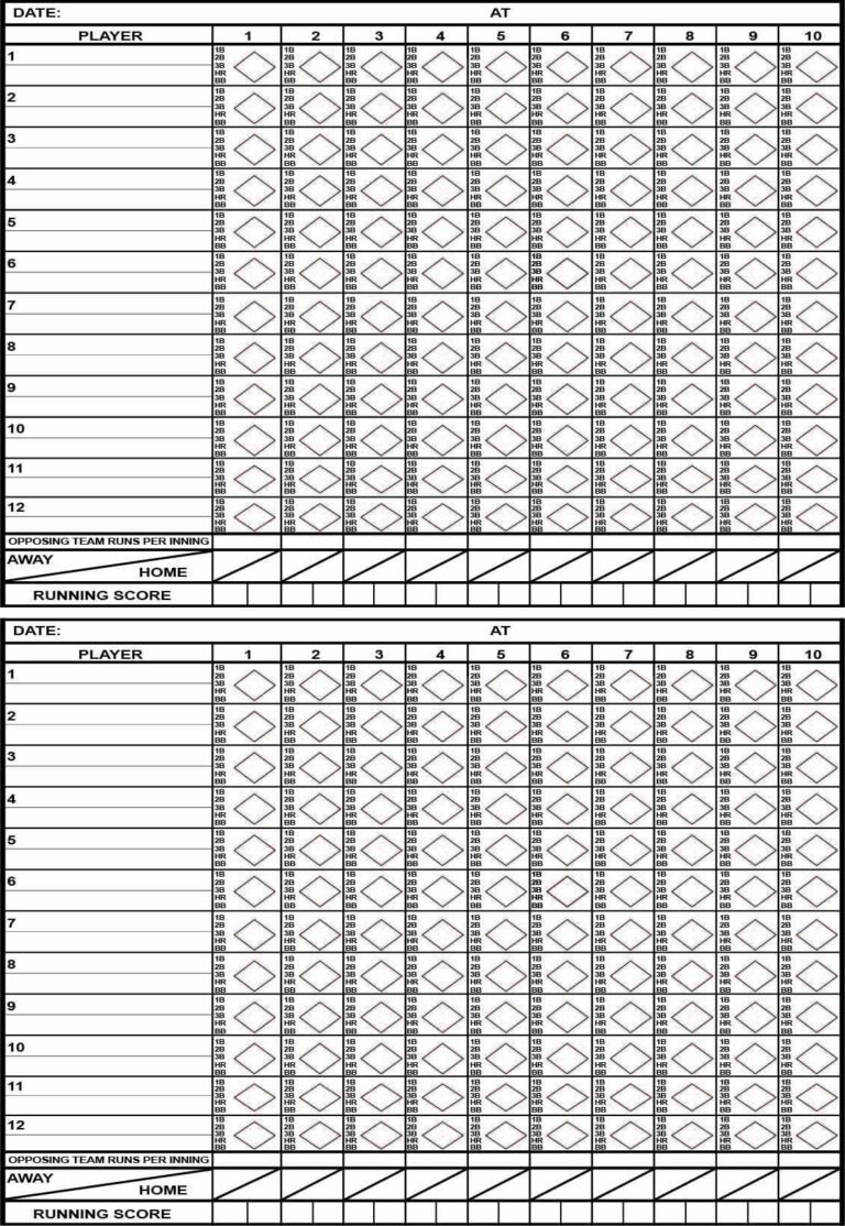 Half Sheet Baseball Softball Scorecard