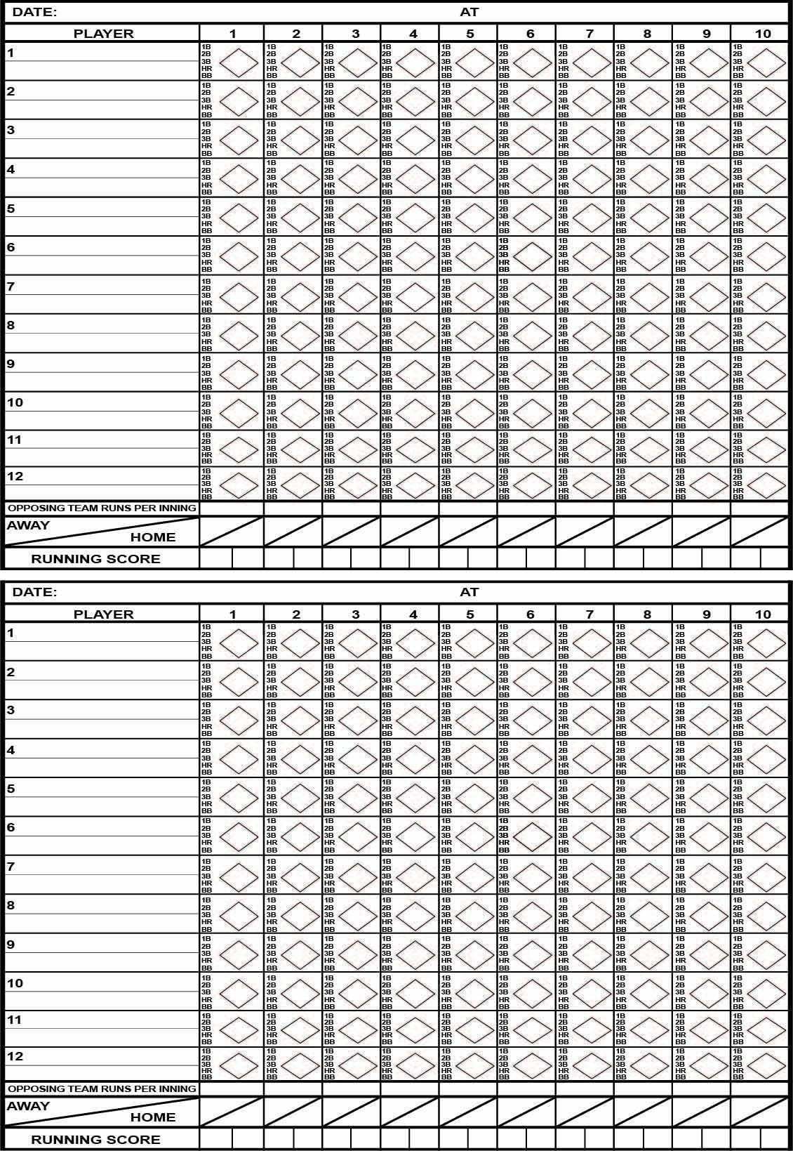 Half Sheet Baseball Softball Scorecard