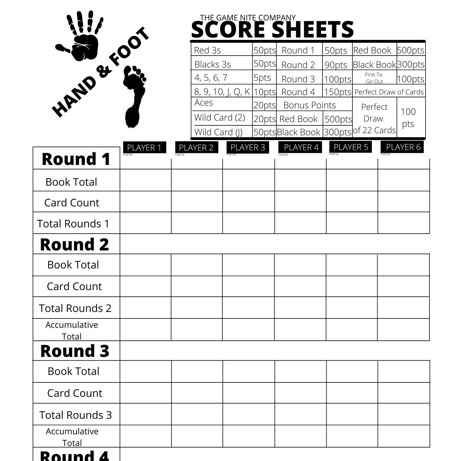 Hand And Foot Score Card Hand And Foot Score Sheets And Score Pads Printable File PDF Download 8 5x11