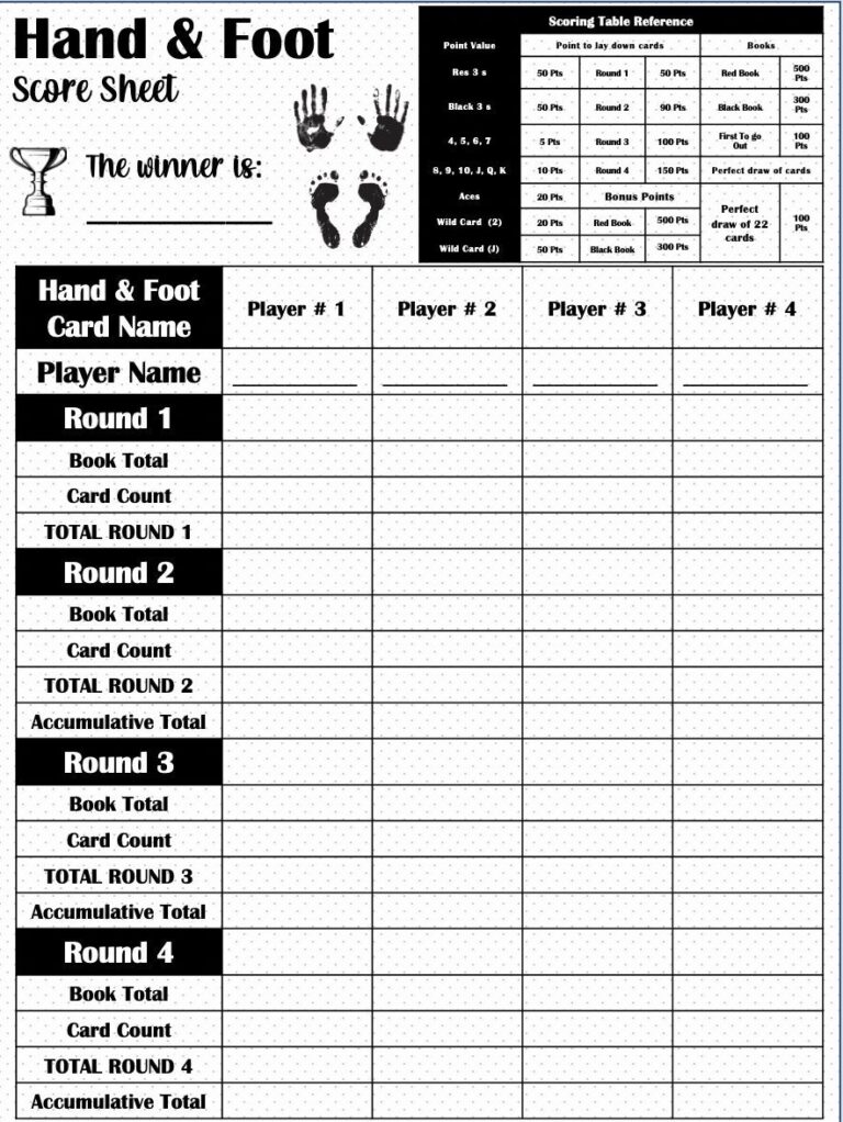 Hand And Foot Score Card Hand And Foot Scoresheet Hand And Foot Score Pads Printable File PDF Download 8 5x11