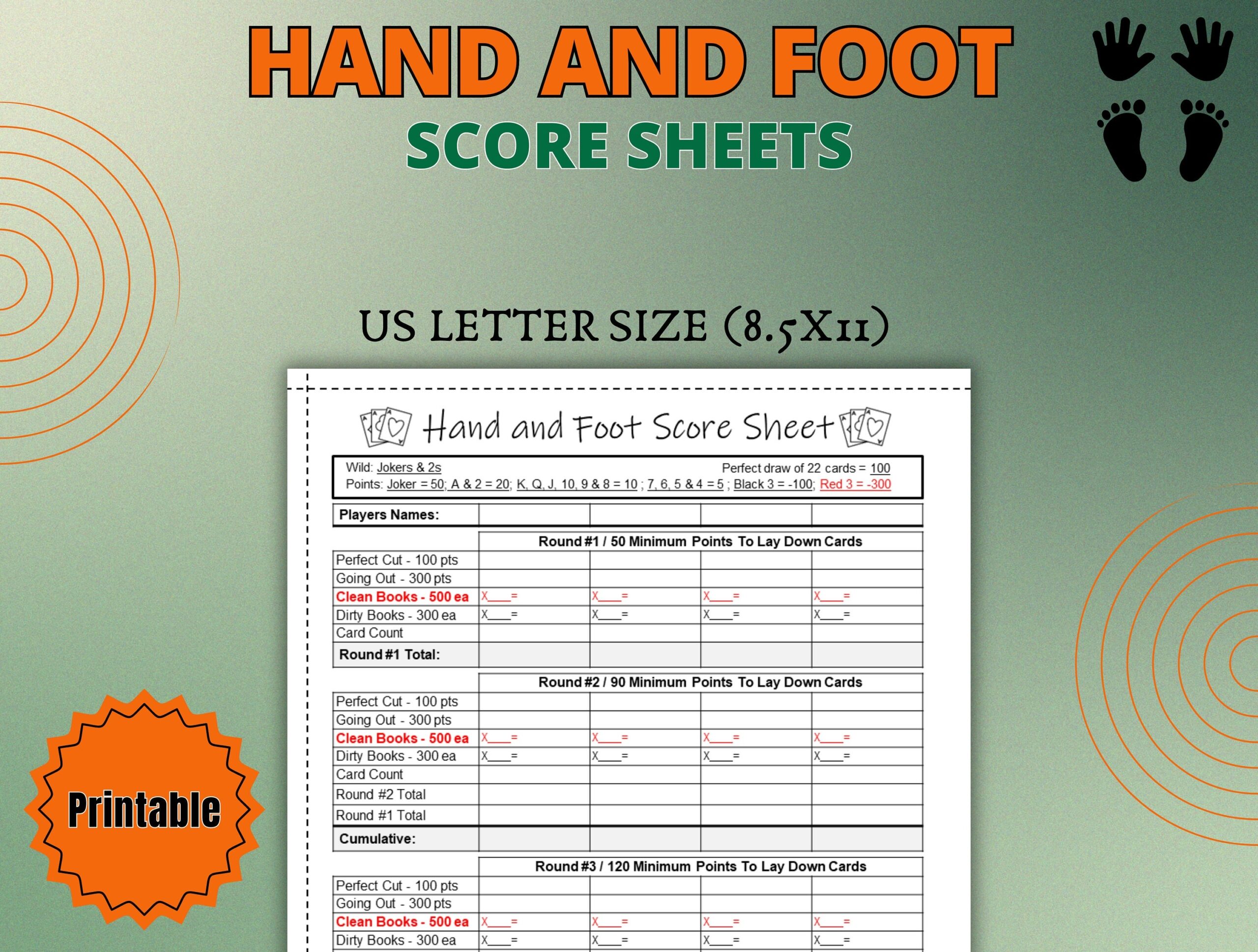 Hand And Foot Score Sheet Hand And Foot Rules Printable Hand And 