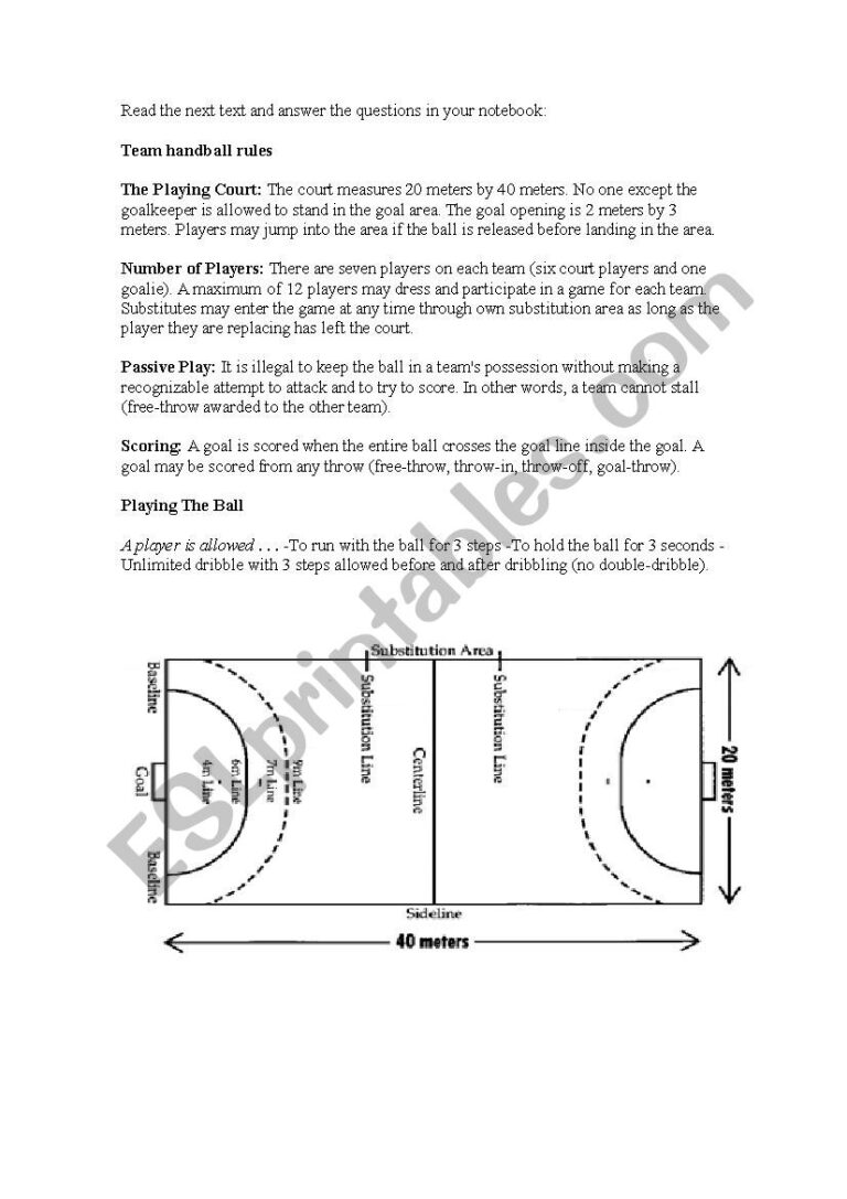 Handball Rules ESL Worksheet By Dvergar248