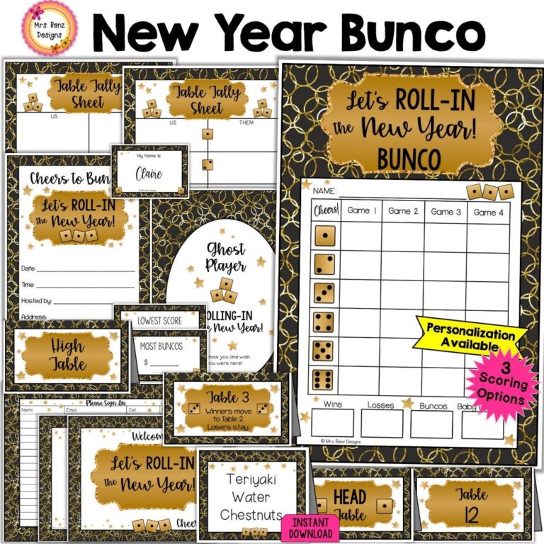 Happy New Year Bunco 27pgs New Years Bunco Score Cards Table Cards Table Tally Cards Invitations Moving Directions party Food Cards U0026MORE Etsy