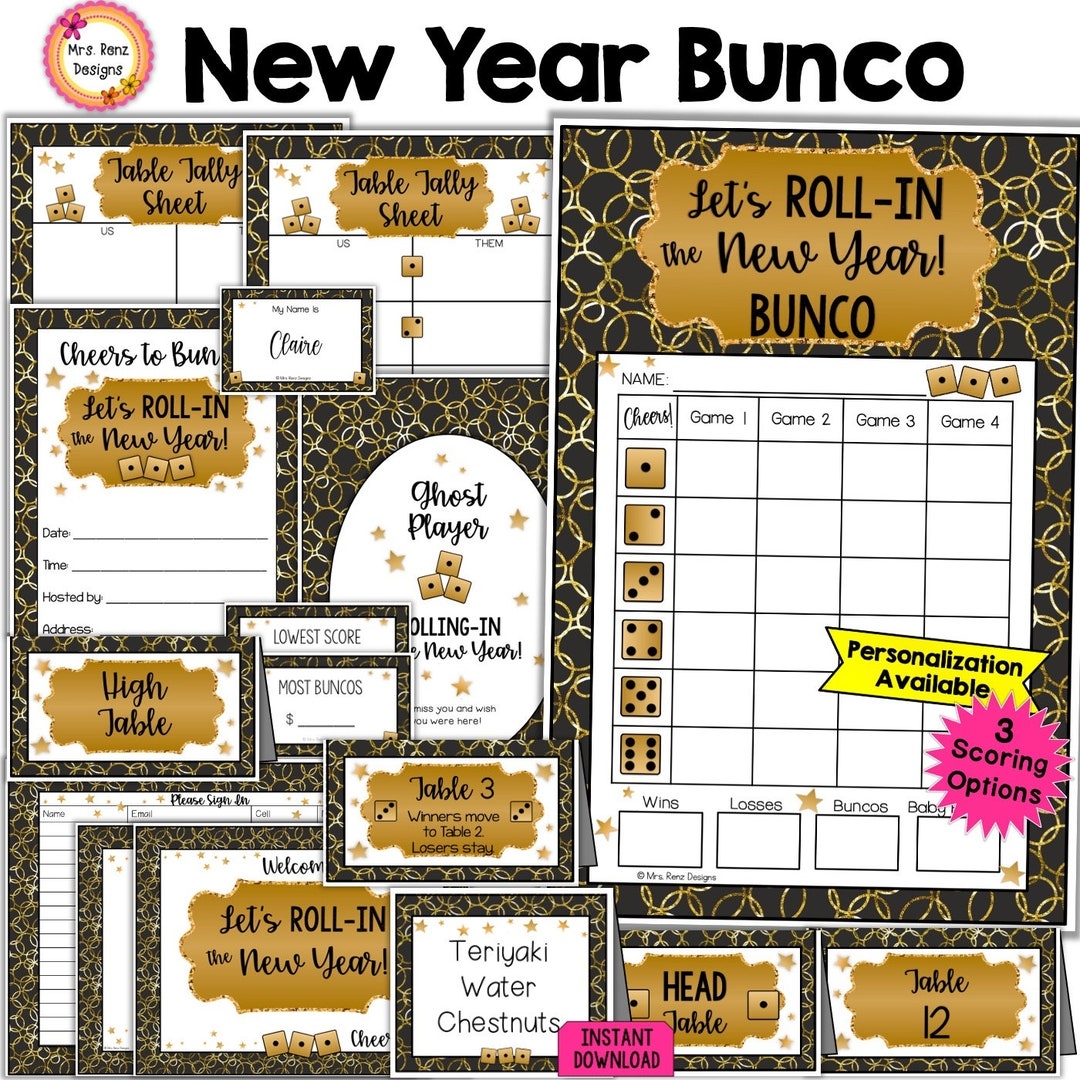 Happy New Year Bunco 27pgs New Years Bunco Score Cards Table Cards Table Tally Cards Invitations Moving Directions party Food Cards U0026MORE Etsy