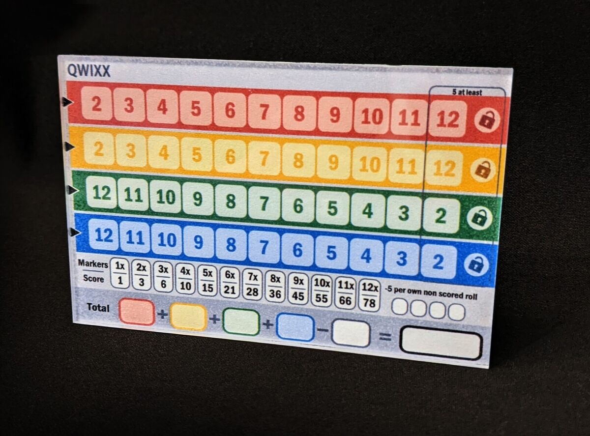 Qwixx Score Sheets Printable