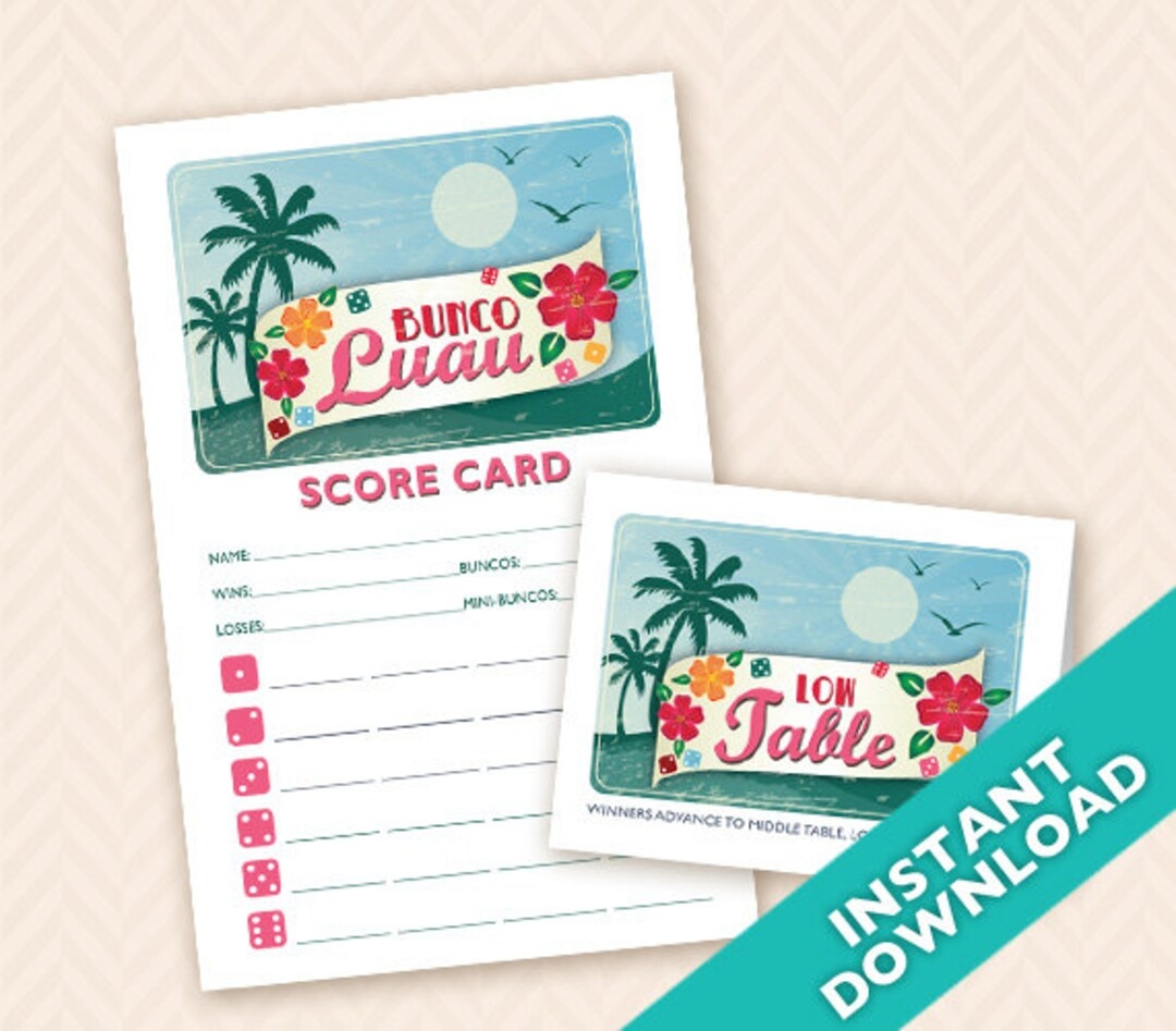 Hawaiian Luau Bunco Theme Scorecard And Table Marker Set Etsy