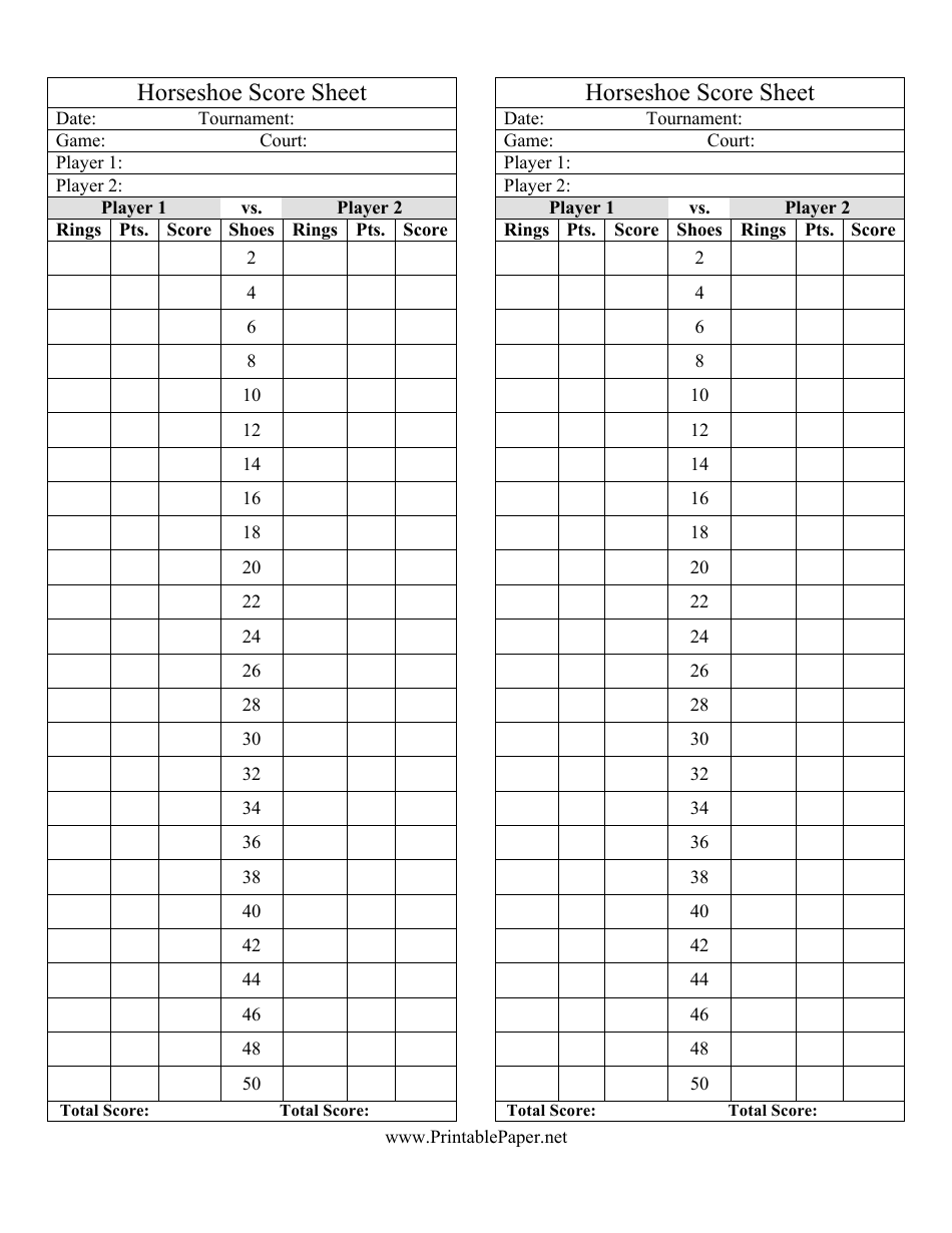 Horseshoe Score Sheets Download Printable PDF Templateroller