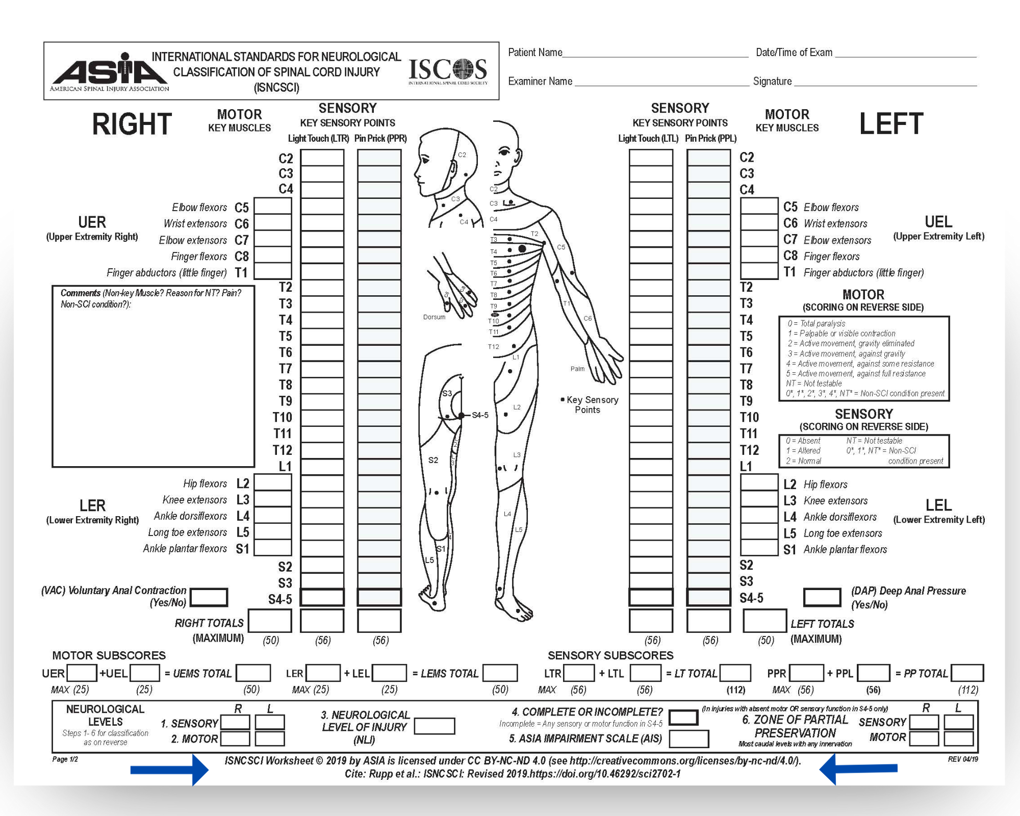 International Standards For Neurological Classification Of SCI ISNCSCI Worksheet American Spinal Injury Association International Standards For Neurological Classification Of SCI ISNCSCI Worksheet American Spinal Injury Association