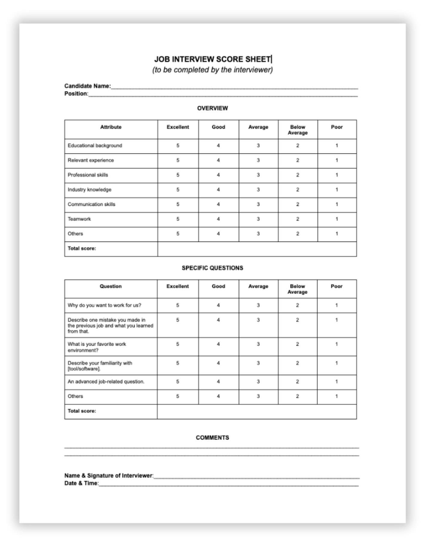 Interview Evaluation Form Guidelines U0026 Samples Cake