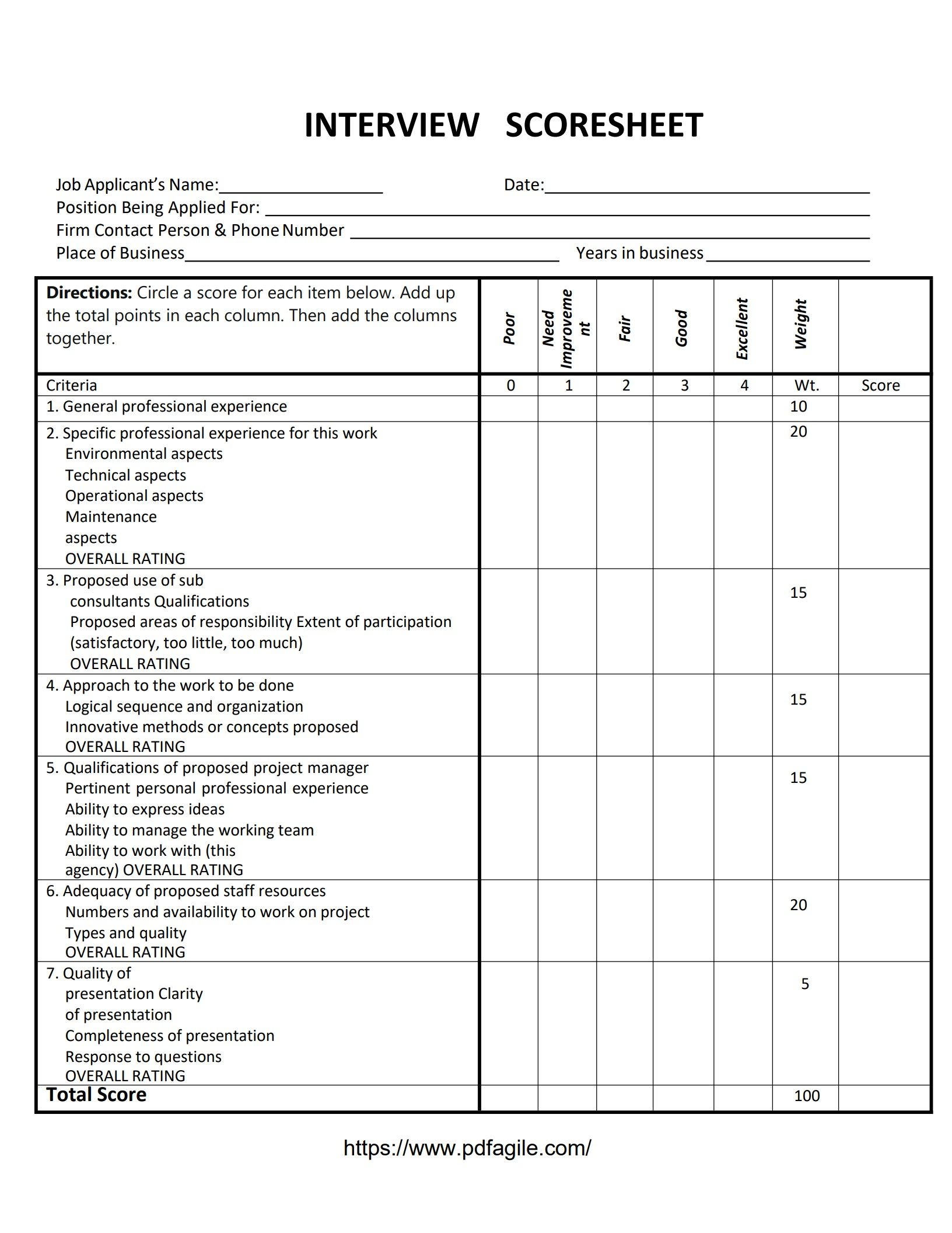 Interview Scoresheet Template PDF Agile