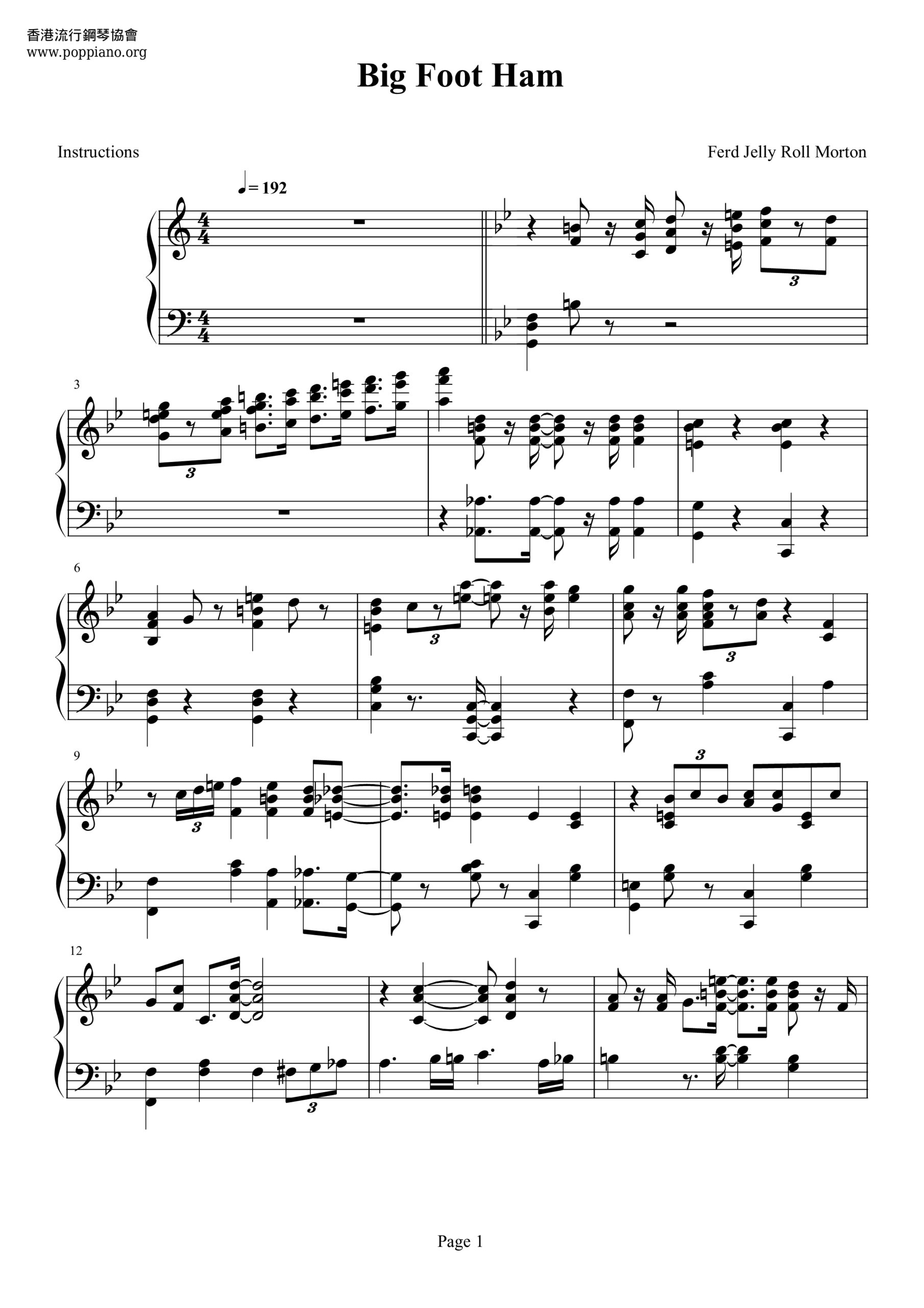  Jelly Roll Morton Big Foot Ham Sheet Music Pdf Free Score Download 