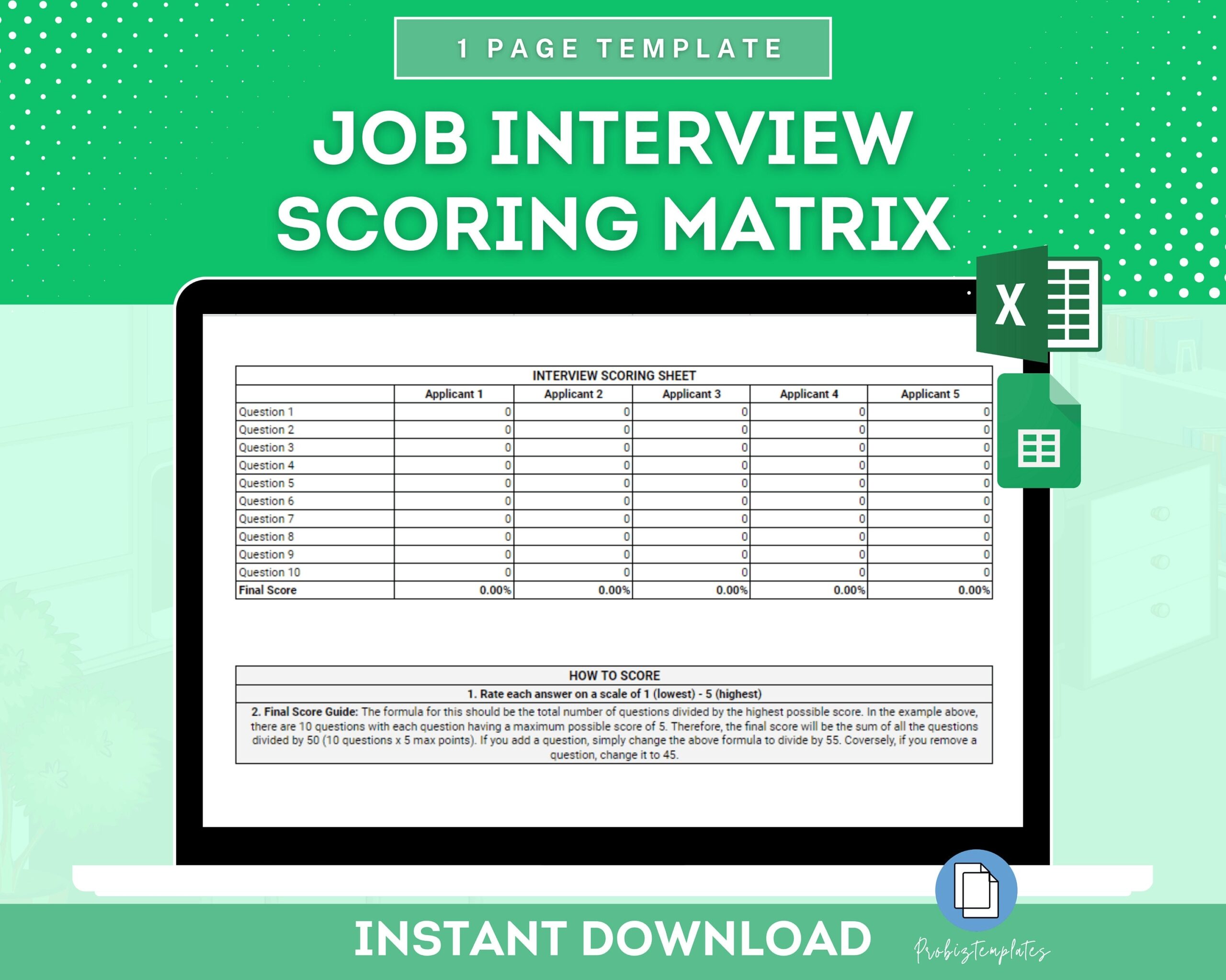 Job Interview Scoring Sheet Microsoft Excel Google Sheets Template Interview Scoring Guide HR Interview Evaluation Interview Assessment Etsy UK