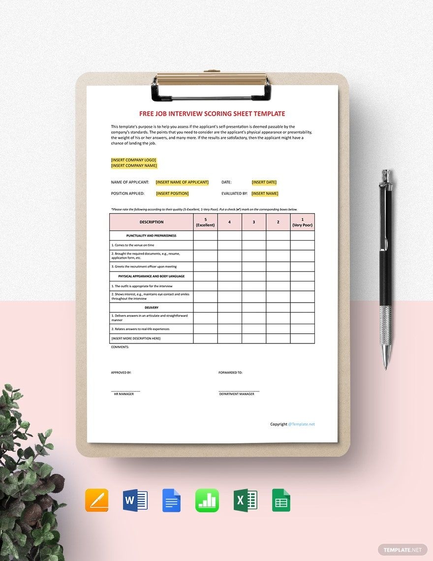 Printable Sample Interview Score Sheet Template