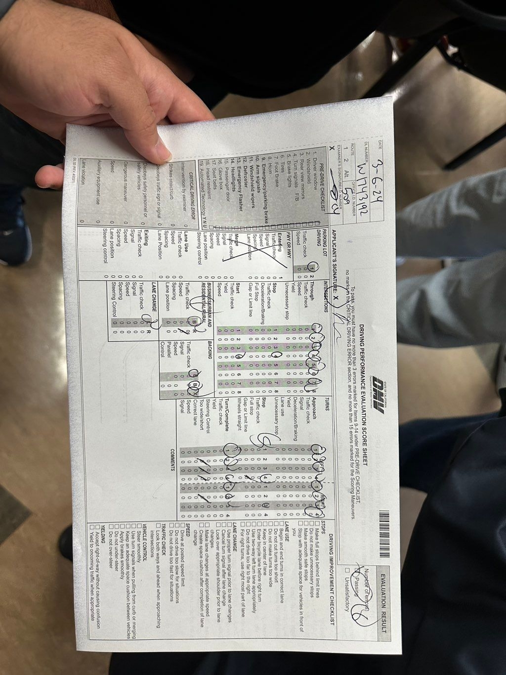 Score Sheet For Driving Test California