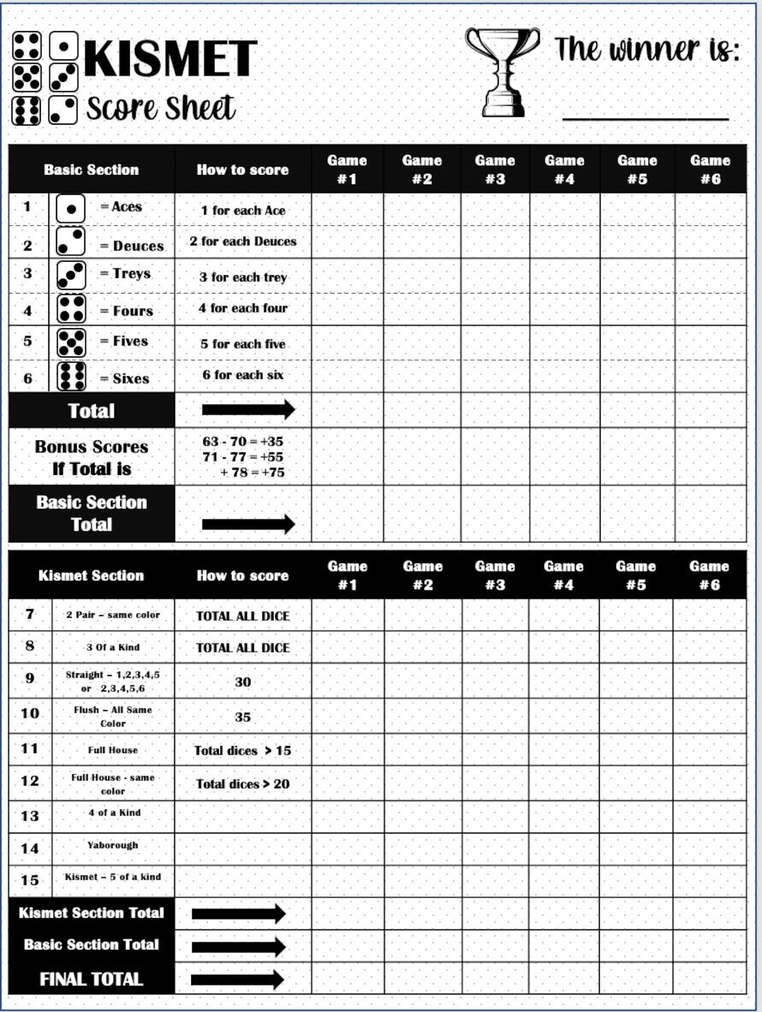 Kismet Score Card Kismet Scoresheet Kismet Score Pads Printable File PDF Download 8 5x11 Etsy