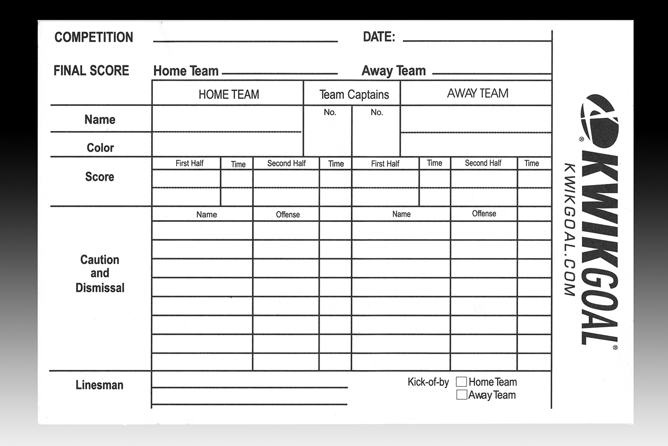Kwik Goal Referee Score Sheet Kwik Goal Referee Score Sheet