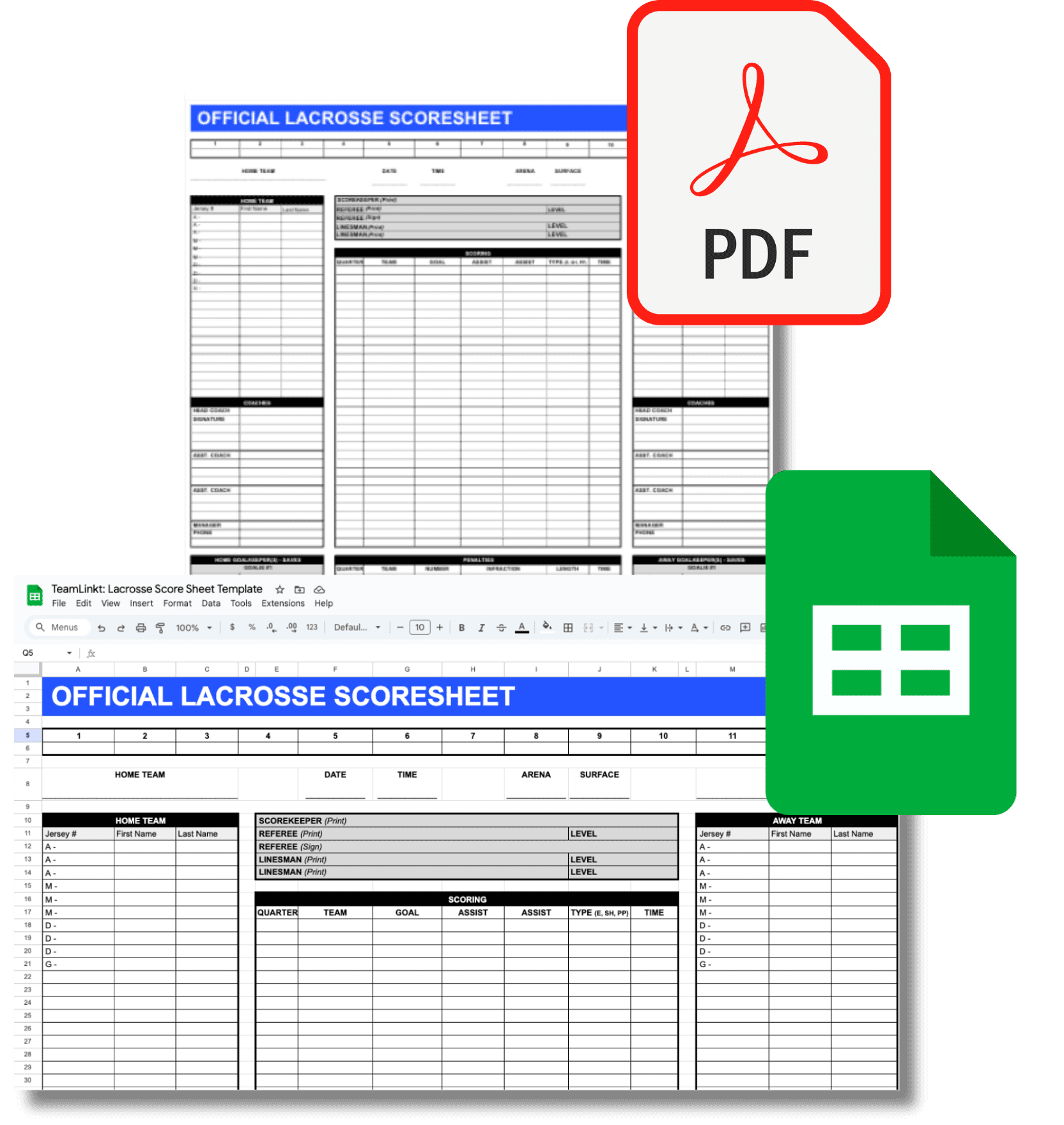 Lacrosse Score Sheet PDF Template TeamLinkt