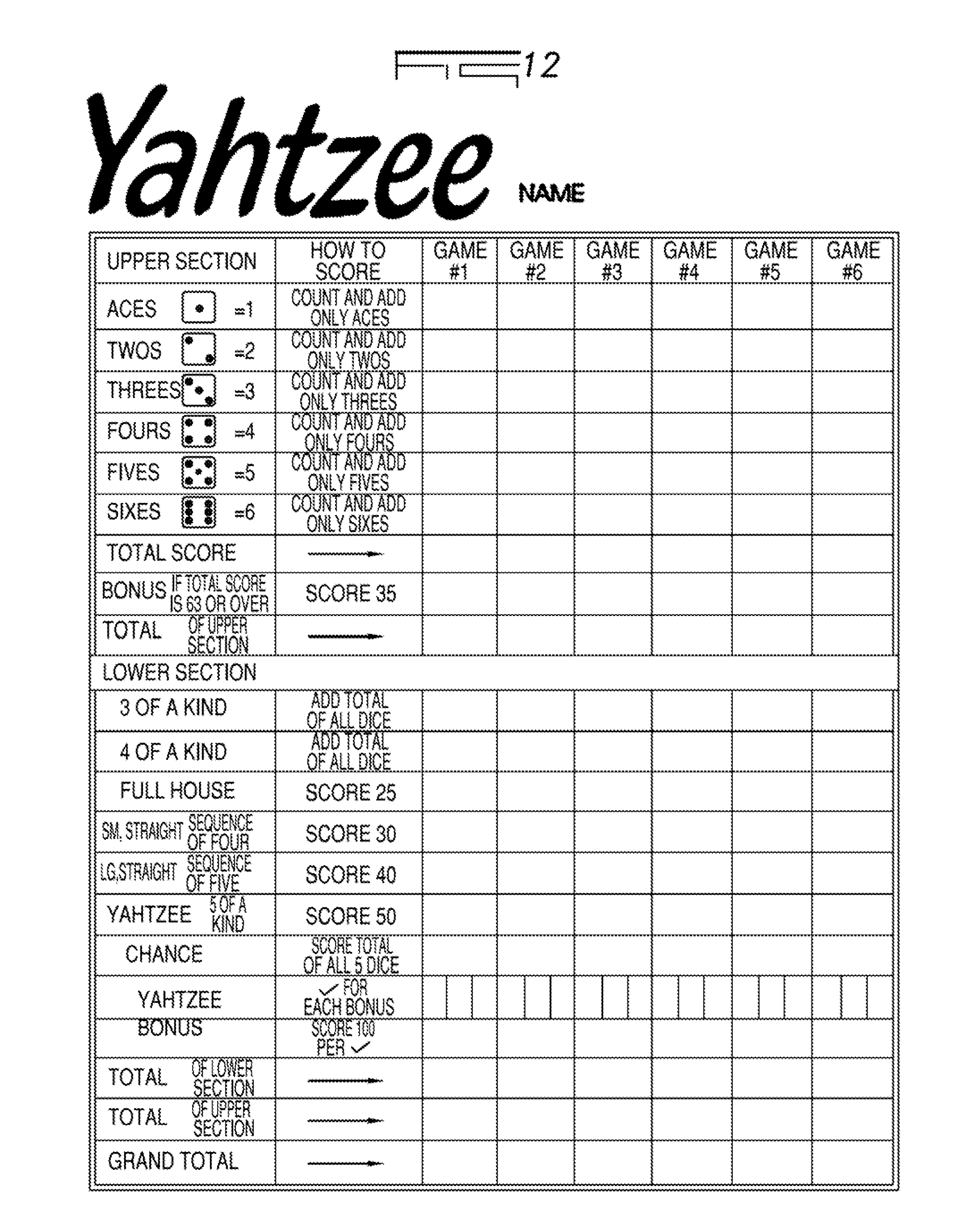 Free Yahtzee Score Sheets