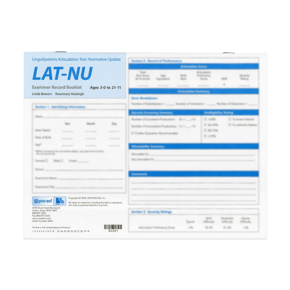 LAT NU Examiner Record Booklets 25 LAT NU Examiner Record Booklets 25