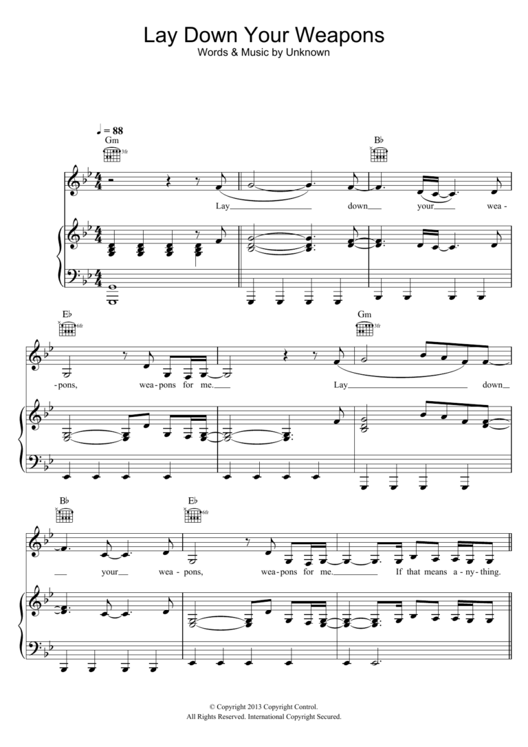 Lay Down Your Weapons featuring Rita Ora By K Koke Sheet Music For Piano Vocal U0026 Guitar Chords At Sheet Music Direct