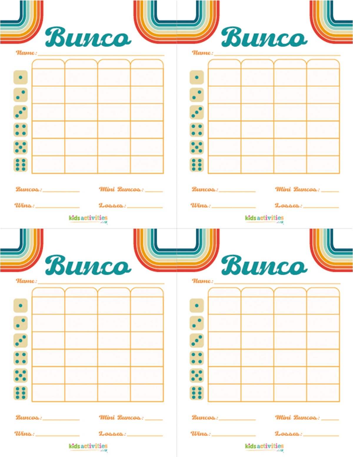 Bunco Score Sheets Free