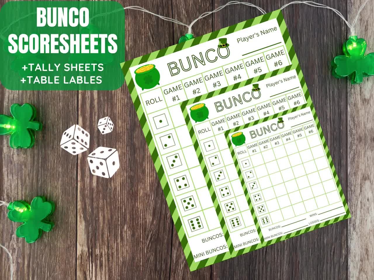 Bunco Score Sheets March