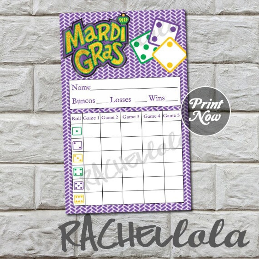 Mardi Gras Bunco Score Card Score Sheet February Bunko Party Scorecard Bunco Theme Group Printable Template Instant Digital Download Etsy