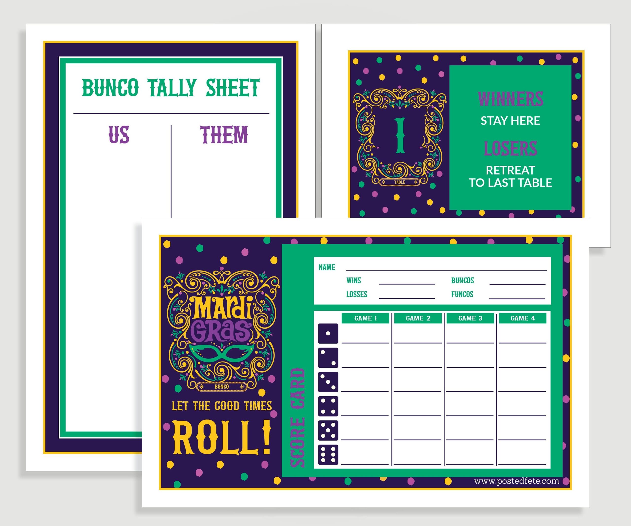 Mardi Gras Bunco Score Card Set New Orleans Tally Sheet And Table Cards Instant Download 00113 MG ID