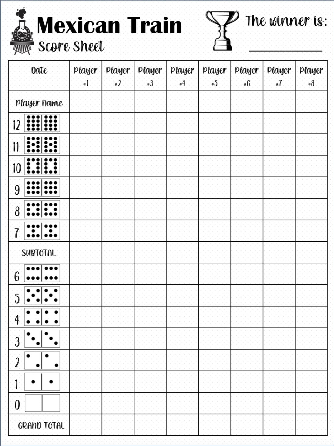 Mexican Train Score Card Mexican Train Scoresheet Mexican Train Score Pads Printable File PDF Download 8 5x11 Etsy Australia
