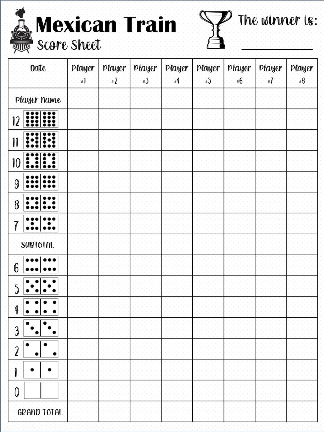 Mexican Train Score Card Mexican Train Scoresheet Mexican Train Score Pads Printable File PDF Download 8 5x11 Etsy Mexican Train Score Card Mexican Train Scoresheet Mexican Train Score Pads Printable File PDF Download 8 5x11 Etsy