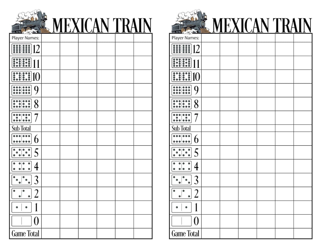 Mexican Train Score Sheet Pdf Etsy