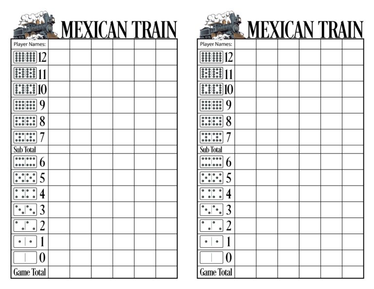 Mexican Train Score Sheet Pdf Etsy