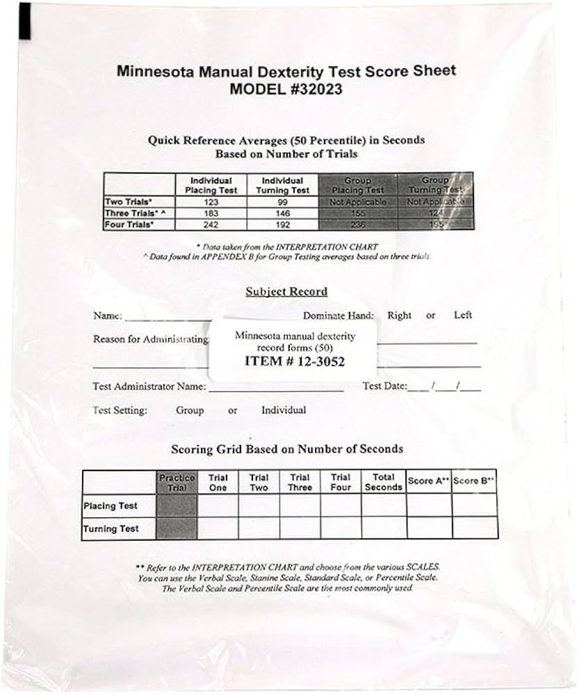 Minnesota Manual Dexterity Record Forms Minnesota Manual Dexterity Record Forms