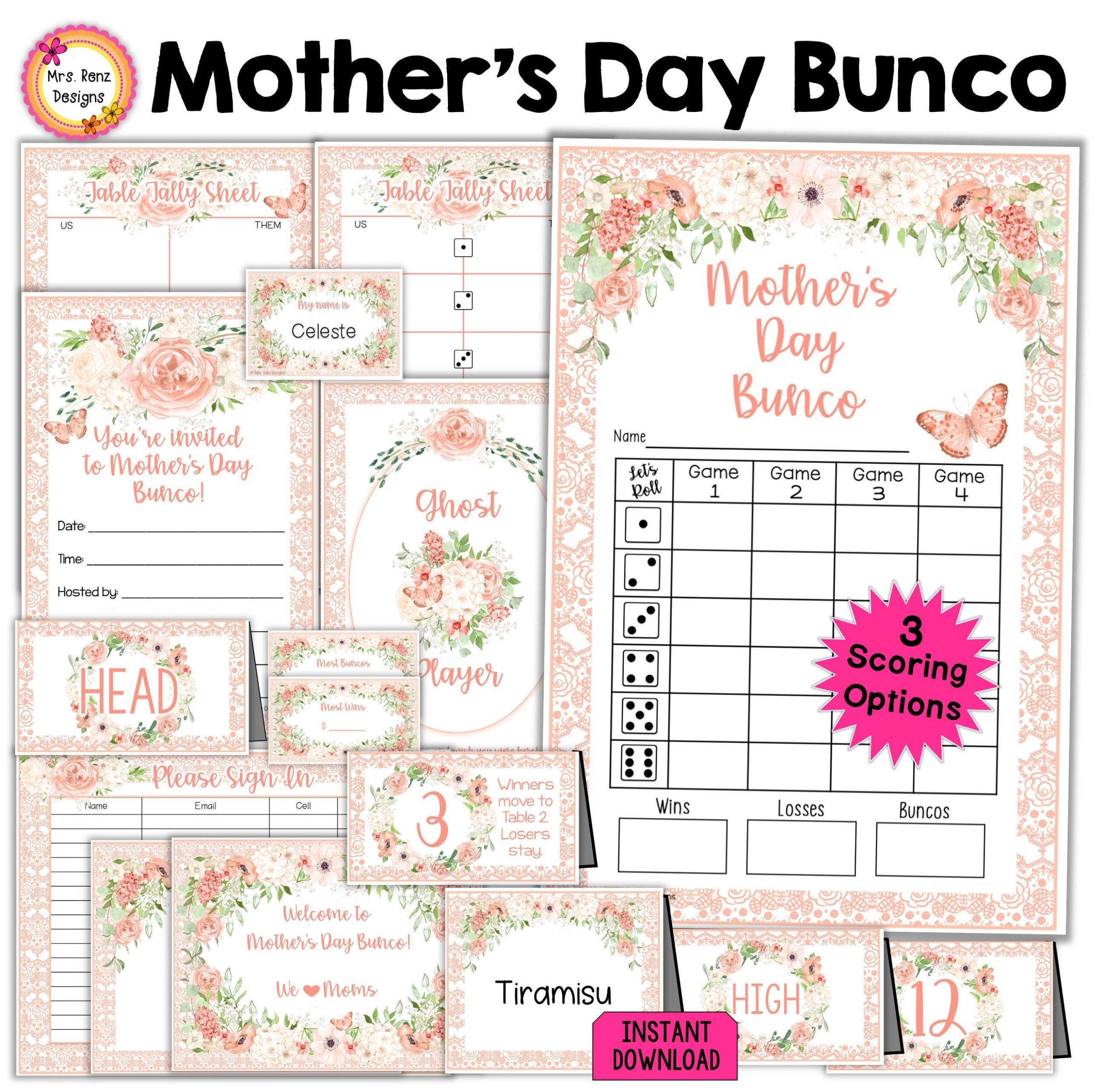Mother s Day Bunco Bundle Mothers Day Bunco Score Sheets Tally 
