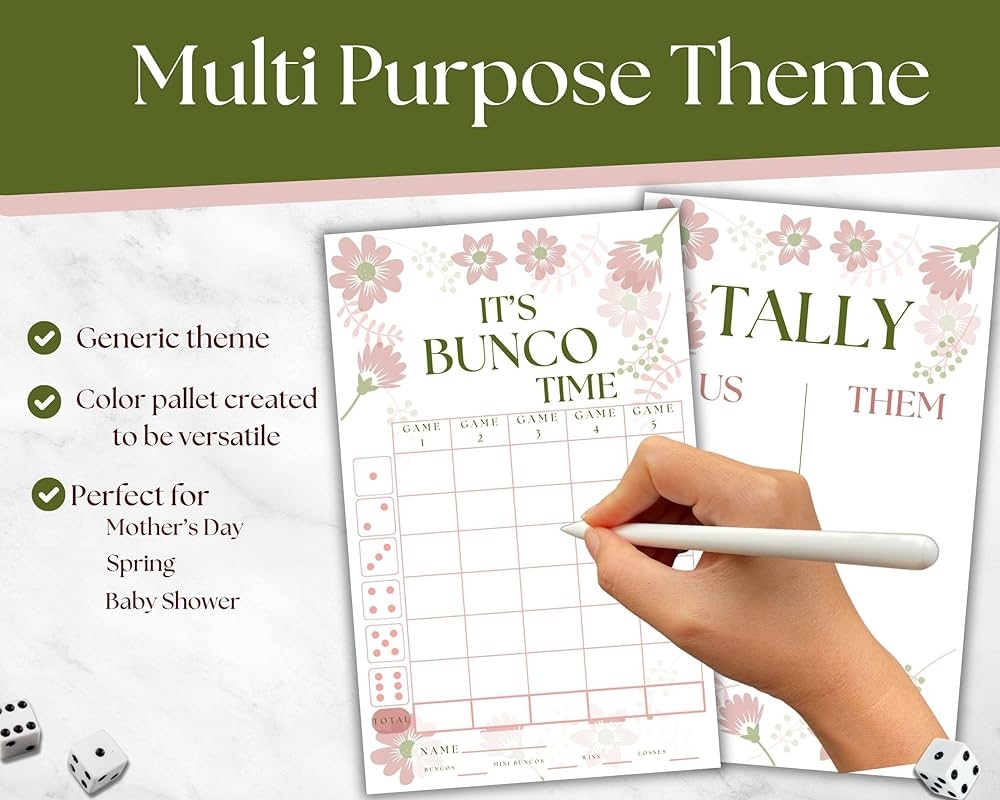 Mother s Day Bunco Spring Bunco Bunco Score Sheets Flower Themed Bunco Scorecards Tally Sheets Ghost Player Bunco Babes Bunco Game Kit 