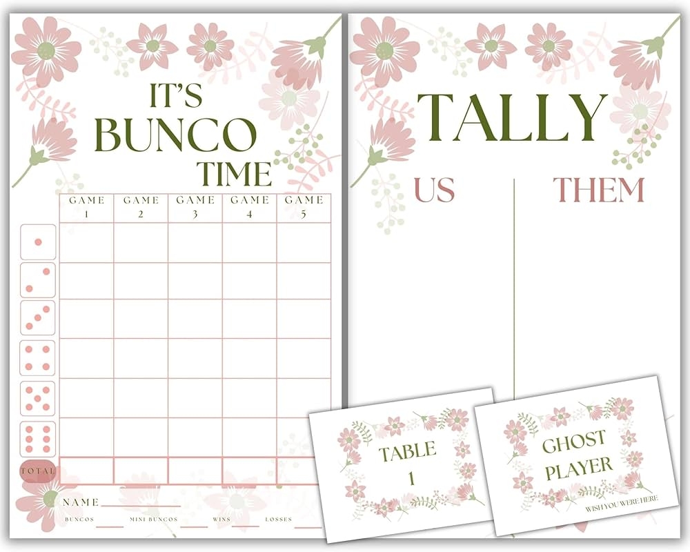 Mother s Day Bunco Spring Bunco Bunco Score Sheets Flower Themed Bunco Scorecards Tally Sheets Ghost Player Bunco Babes Bunco Game Kit 